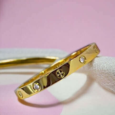 Radiant Gold Stainless Steel Cuff Bracelet with Zirconia Stones