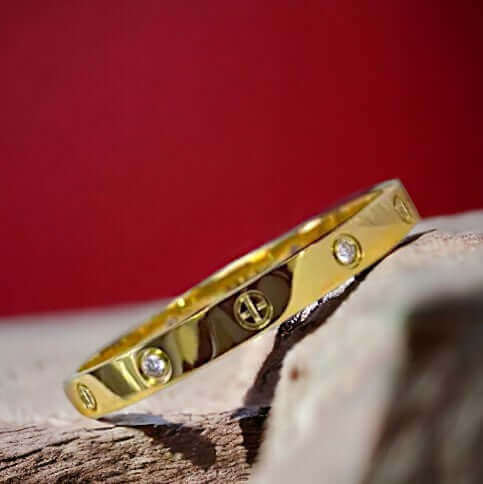Radiant Gold Stainless Steel Cuff Bracelet with Zirconia Stones