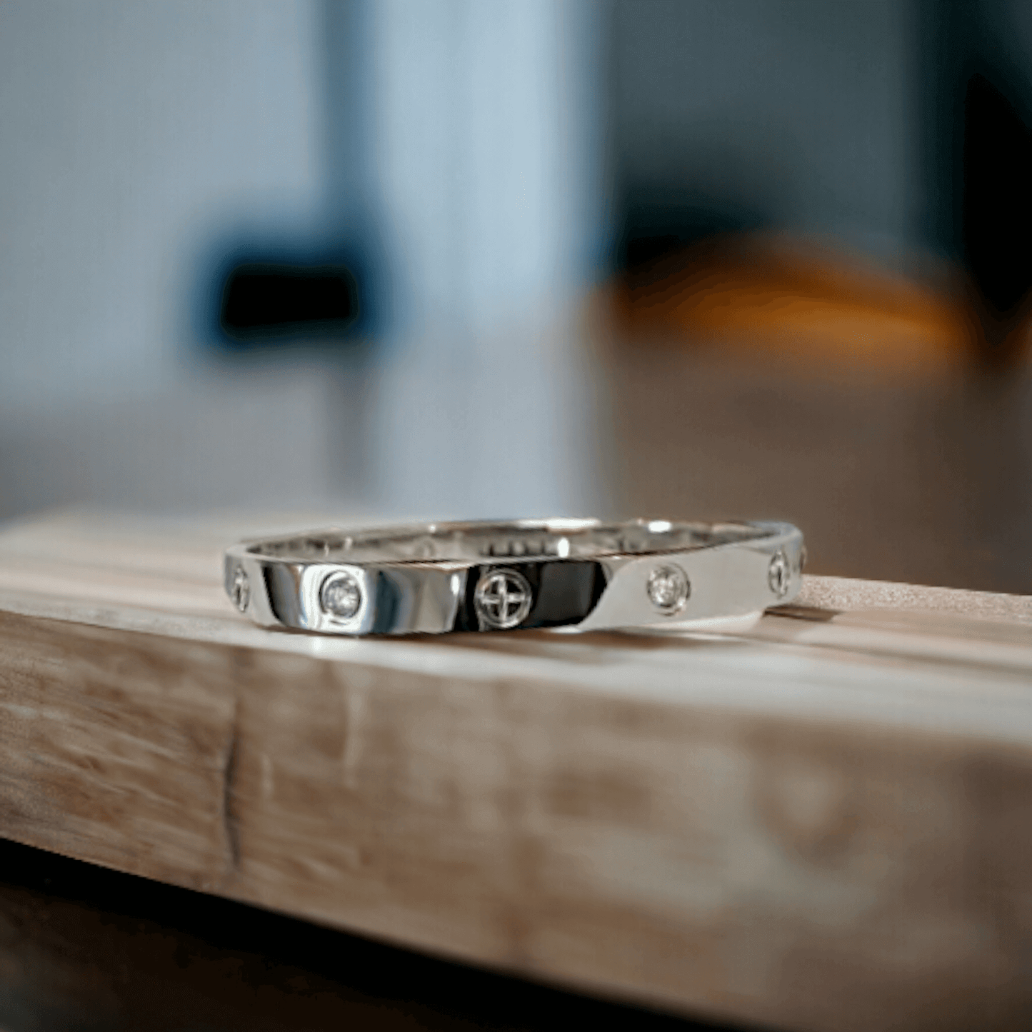 Radiant Silver Stainless Steel Cuff Bracelet with Zirconia Stones