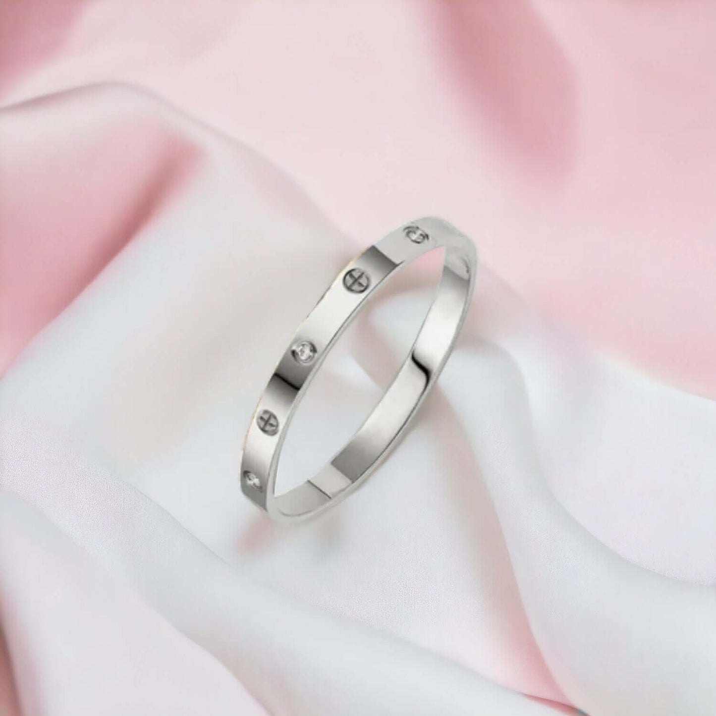 Radiant Silver Stainless Steel Cuff Bracelet with Zirconia Stones