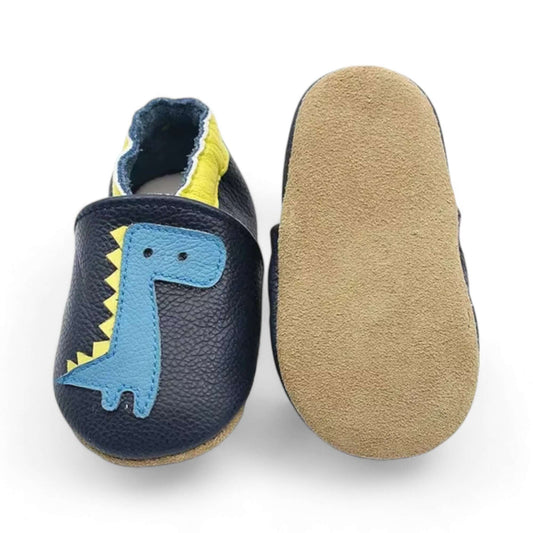 Genuine Leather Baby First Walking Shoes with Dinosaur Design