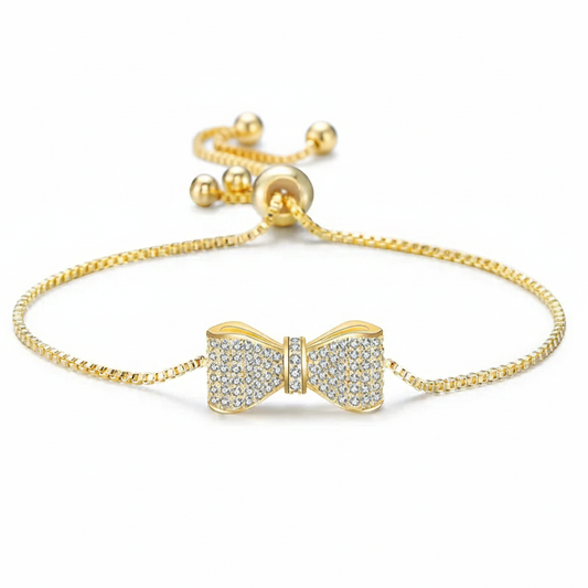 Adjustable Bow Bracelet with AAA Zircon | Sparkling Gold & Silver Chain
