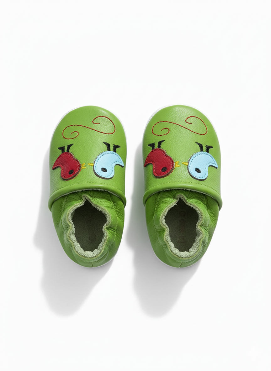 Green Birds Baby Shoes Genuine Leather Booties