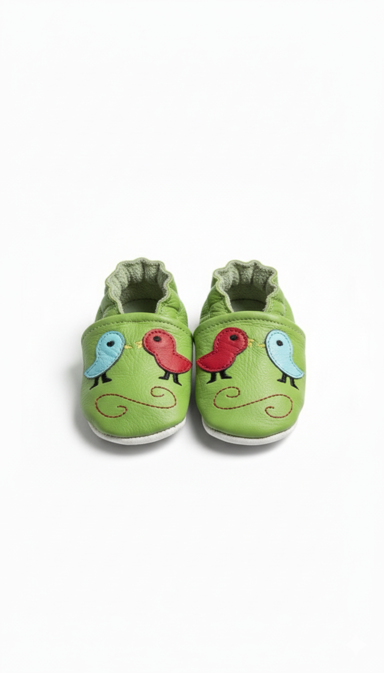 Green Birds Baby Shoes Genuine Leather Booties
