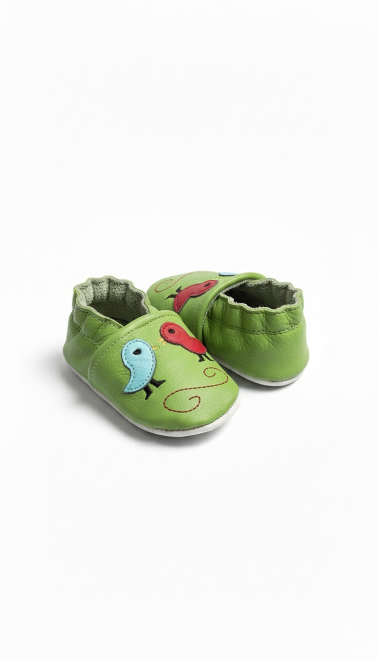 Green Birds Baby Shoes Genuine Leather Booties