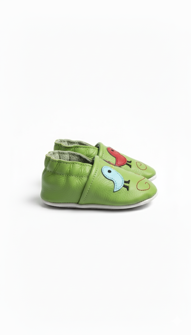 Green Birds Baby Shoes Genuine Leather Booties