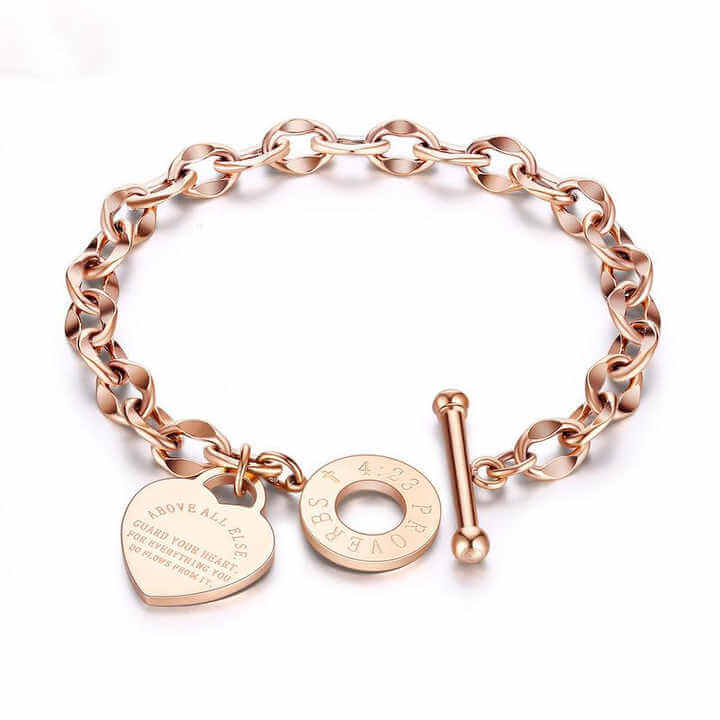 Stainless Steel Chain Bracelet with Heart Charm – Toggle Clasp, Non-Tarnish, Hypoallergenic, 18cm