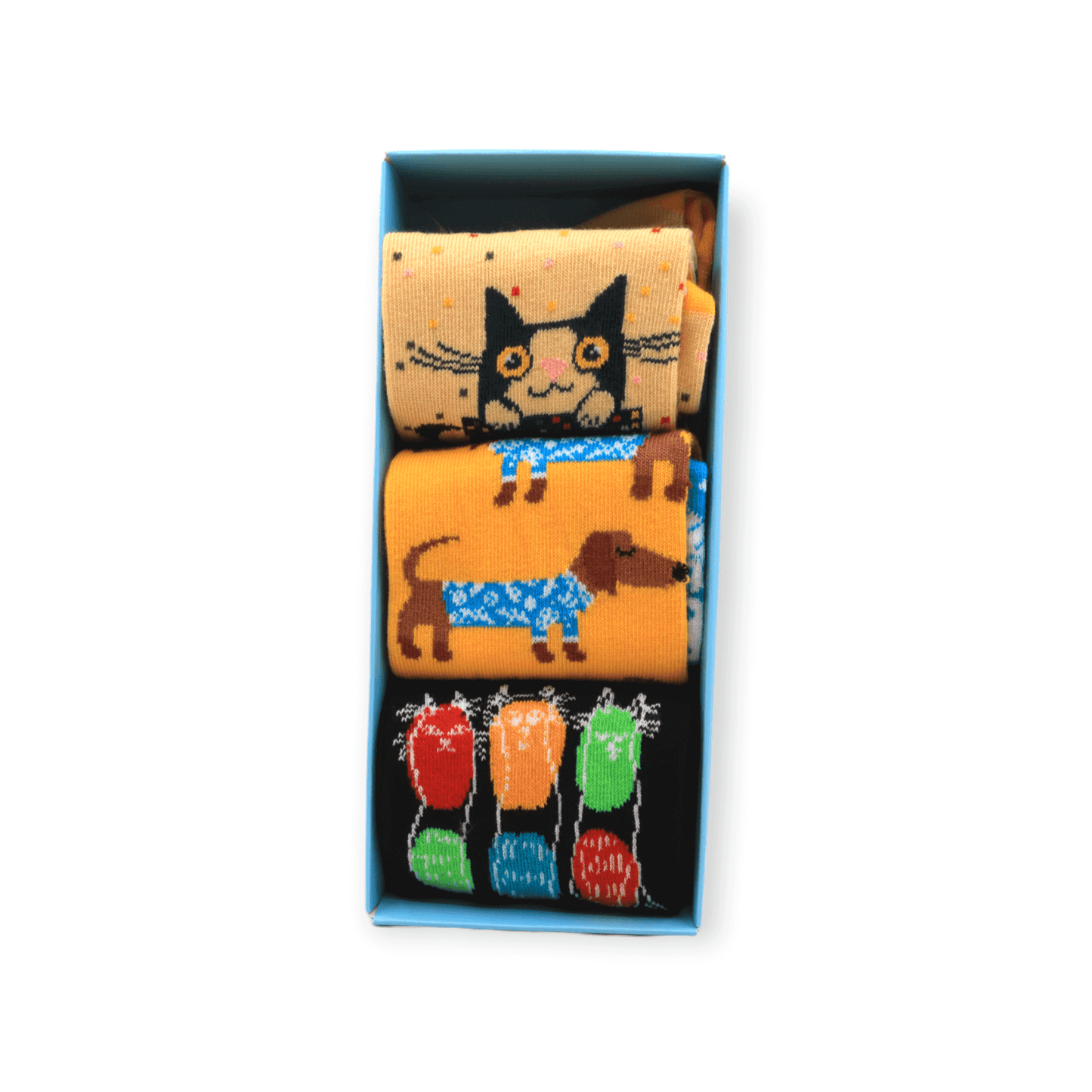 Sausage Dog, Cat In The Cup, 3 Cats Box Set Unisex Casual Cotton Socks Footwear