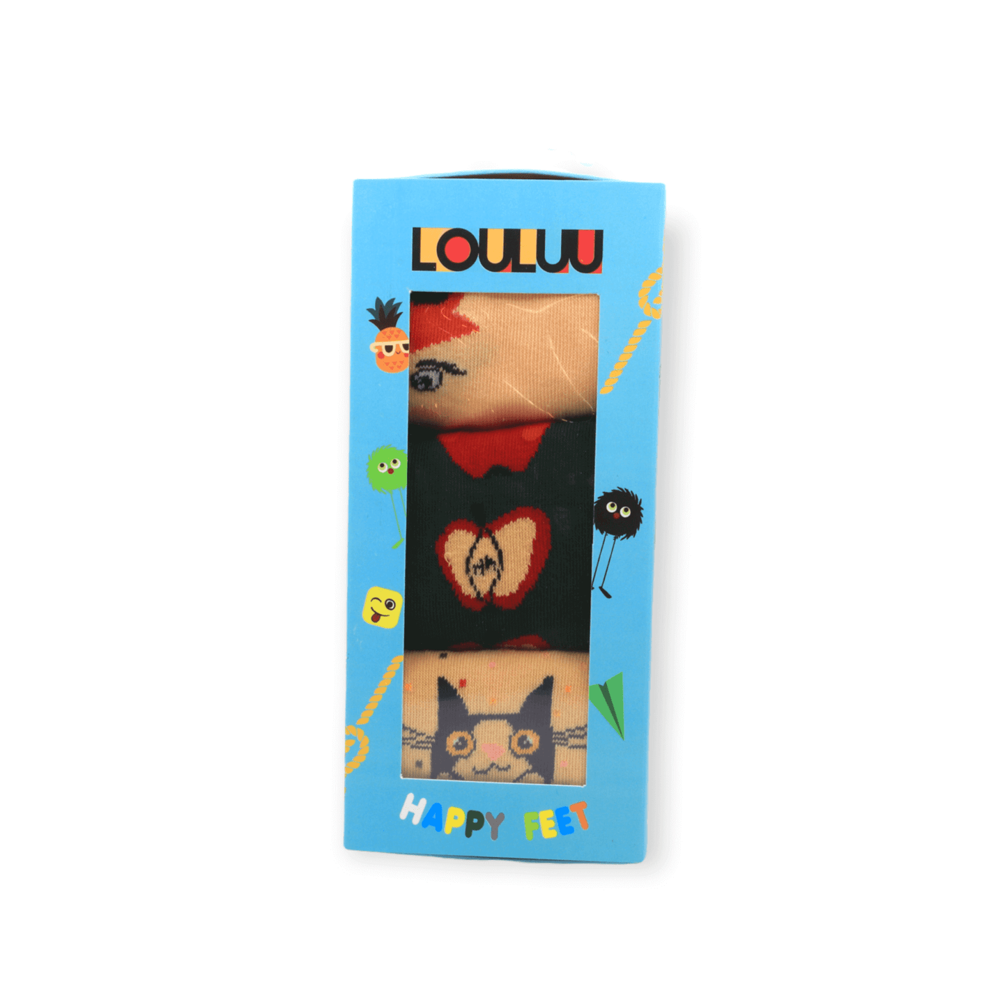 Apple, Fox, Cat In The Cup Box Set Unisex Casual Cotton Socks Footwear