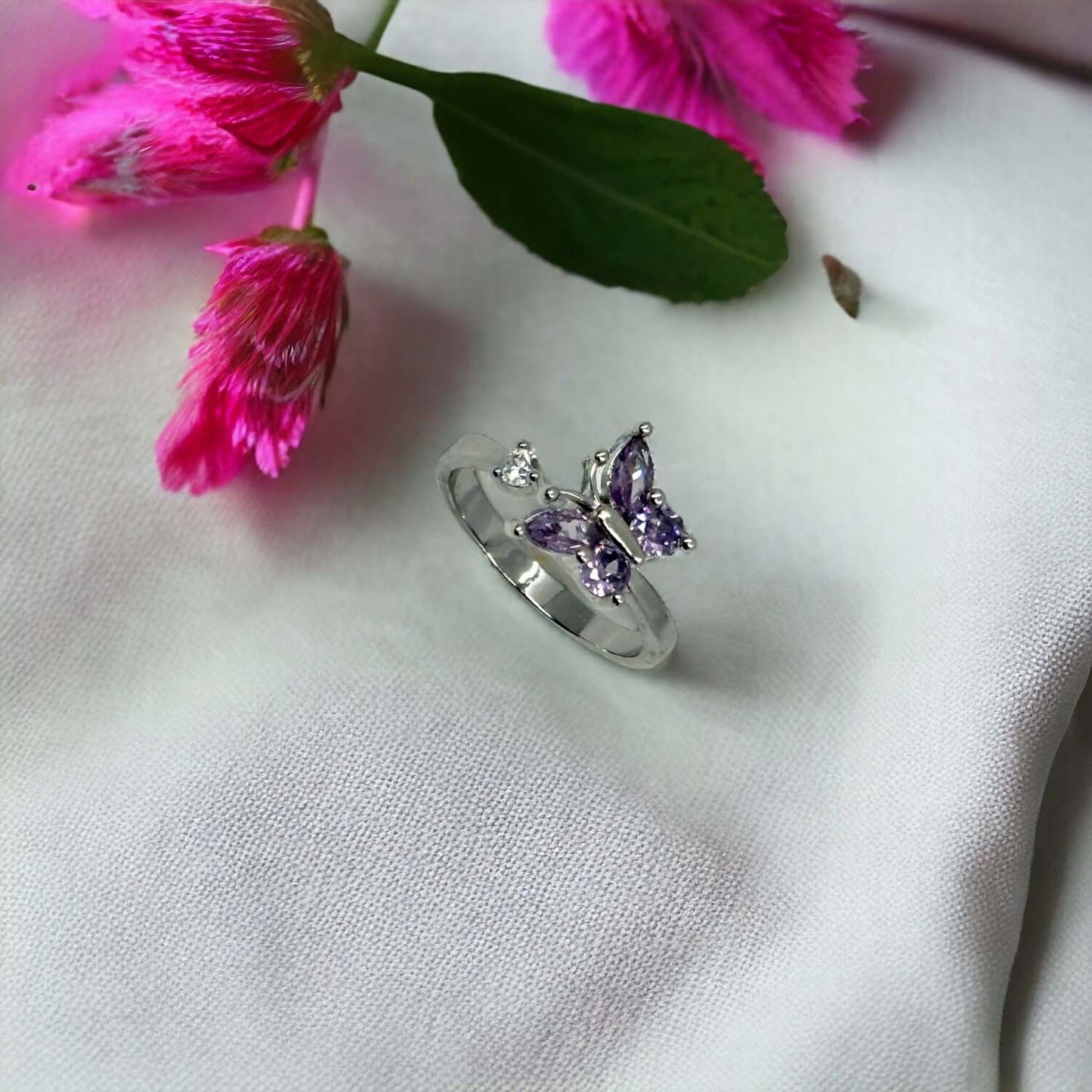 Purple Butterfly Stress Relief Stainless Steel Ring