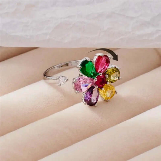 Colorful Crystal Daisy Rotatable Rings