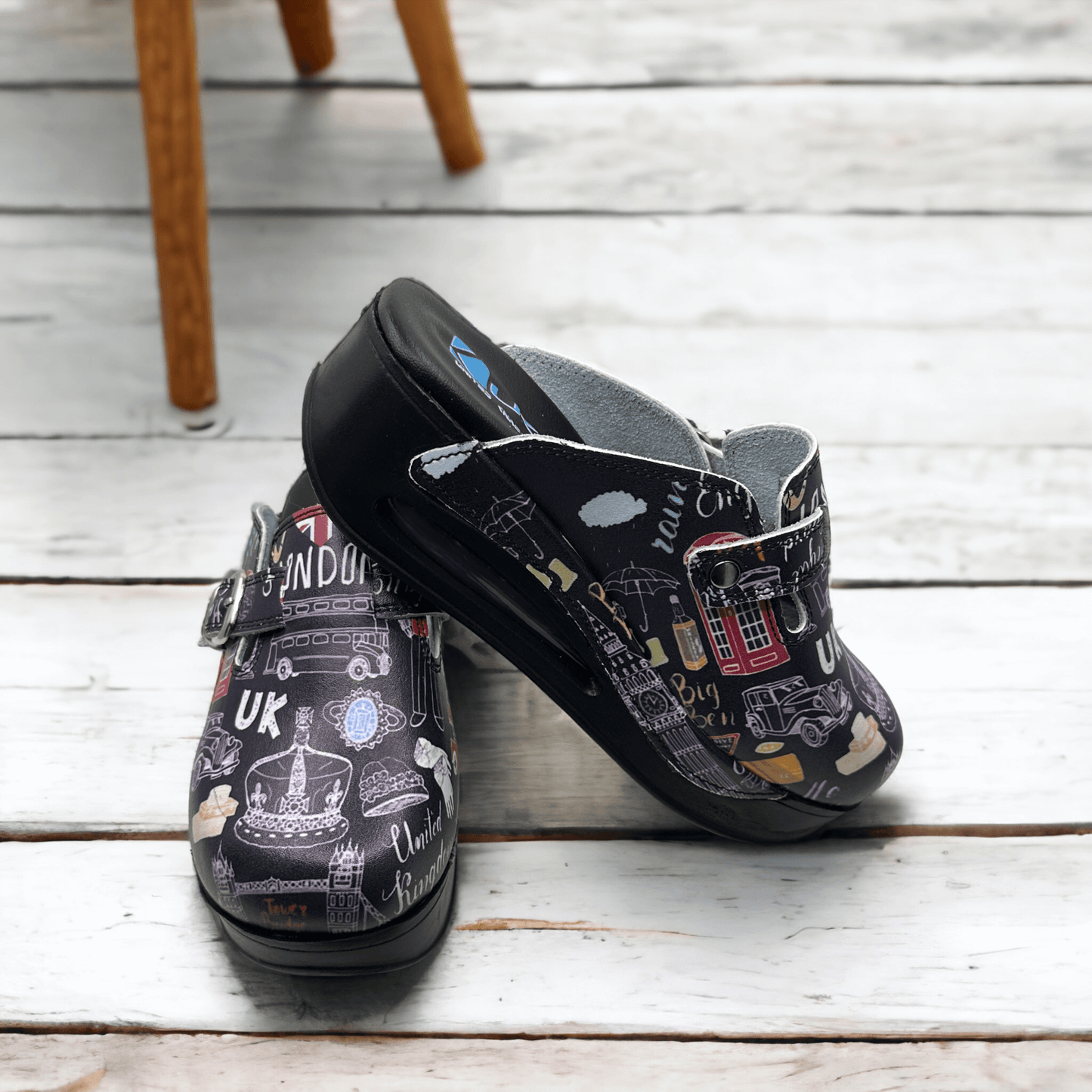 London Design Air Clogx 224 Leather Slippers Clogs Mules Anti-Slip Antibacterial Indoor Outdoor