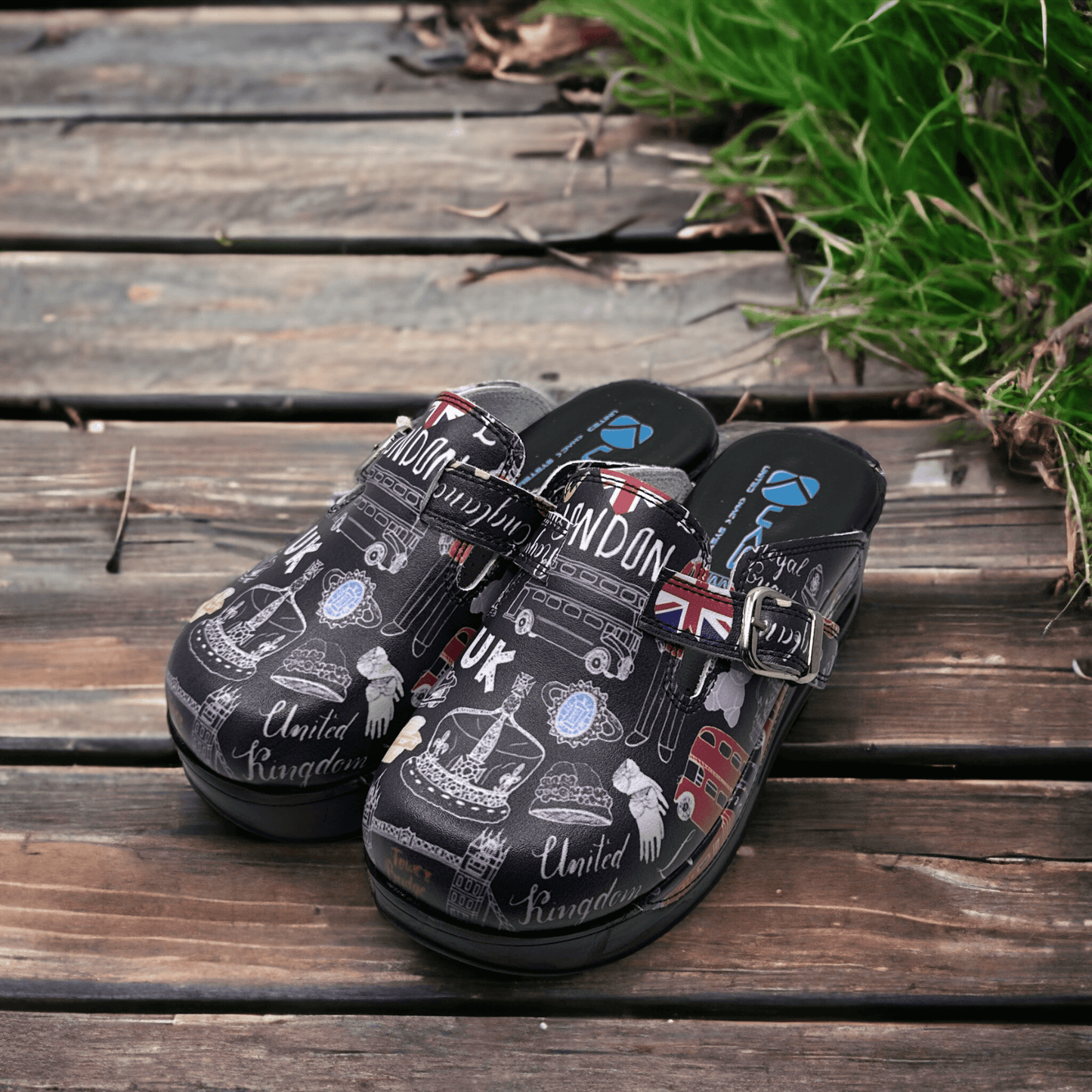 London Design Air Clogx 224 Leather Slippers Clogs Mules Anti-Slip Antibacterial Indoor Outdoor