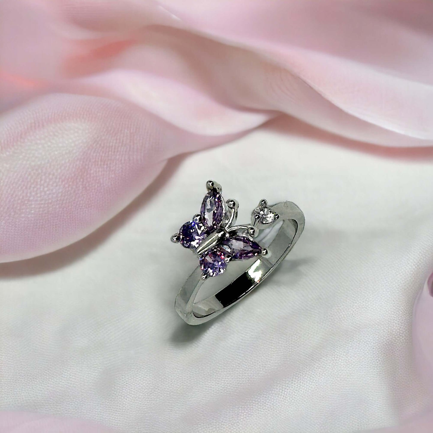 Purple Butterfly Stress Relief Stainless Steel Ring