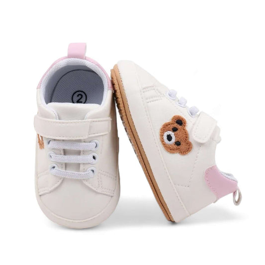 Pink teddy bear baby shoe