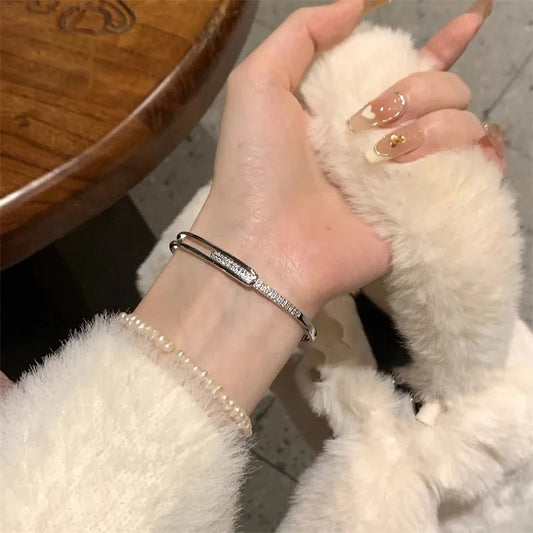 Silver Plated Micro Zircon Open Bangle Bracelet