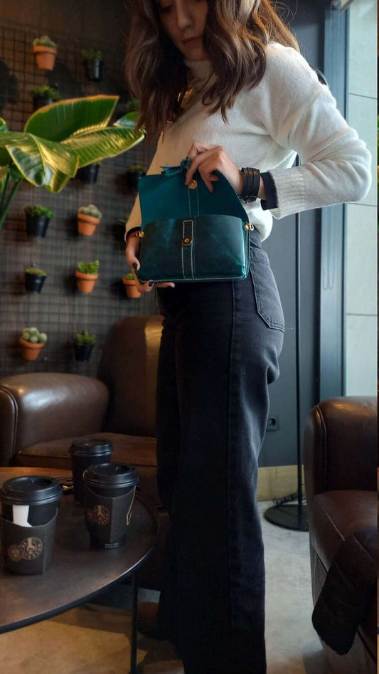 Blue Leather Fanny Pack