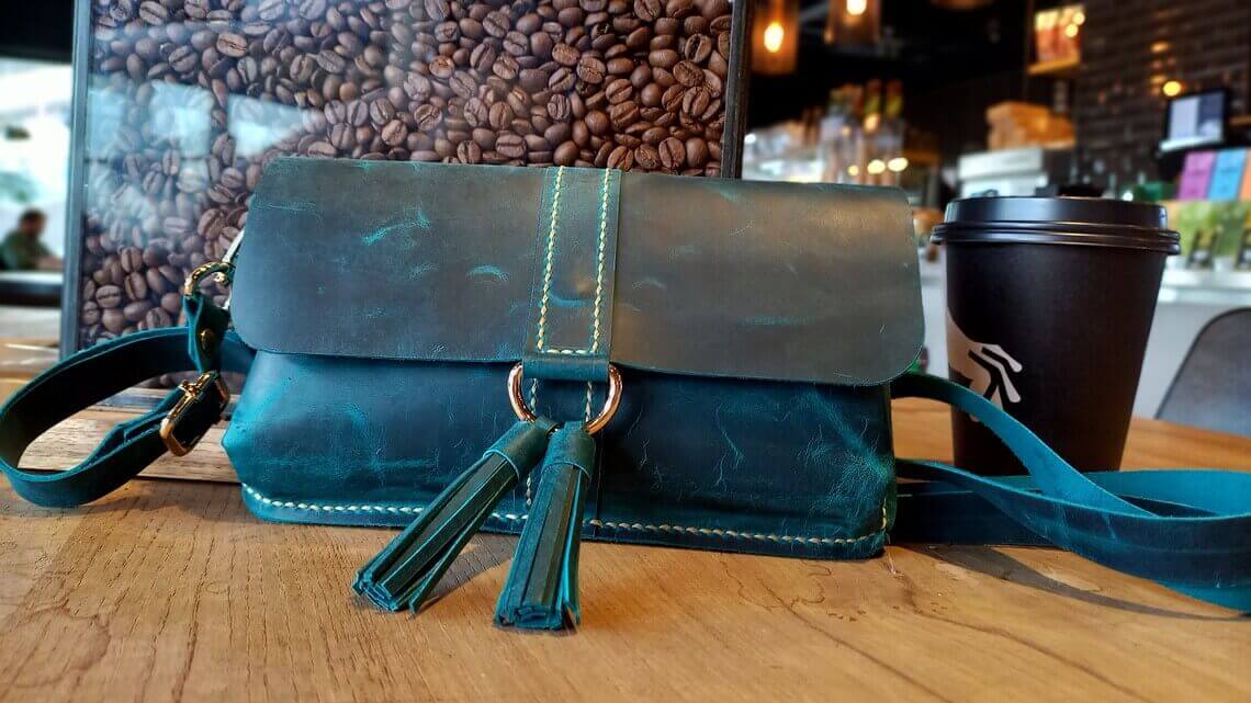 Blue Leather Fanny Pack