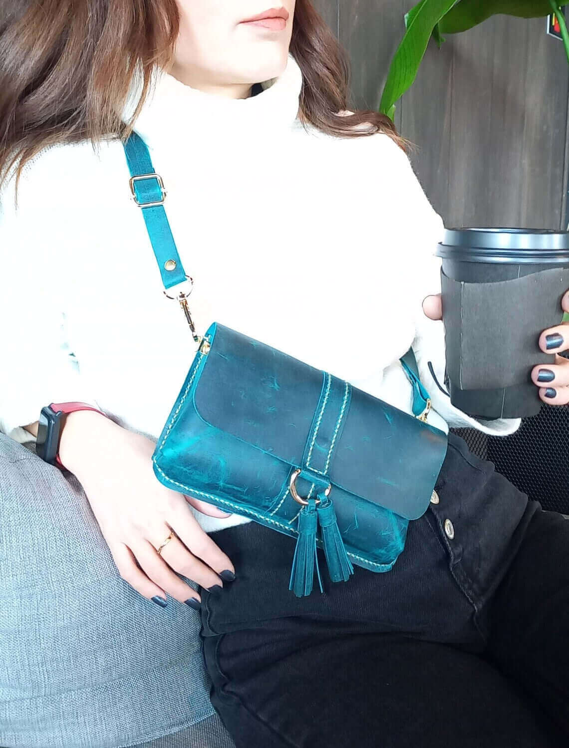 Blue Leather Fanny Pack
