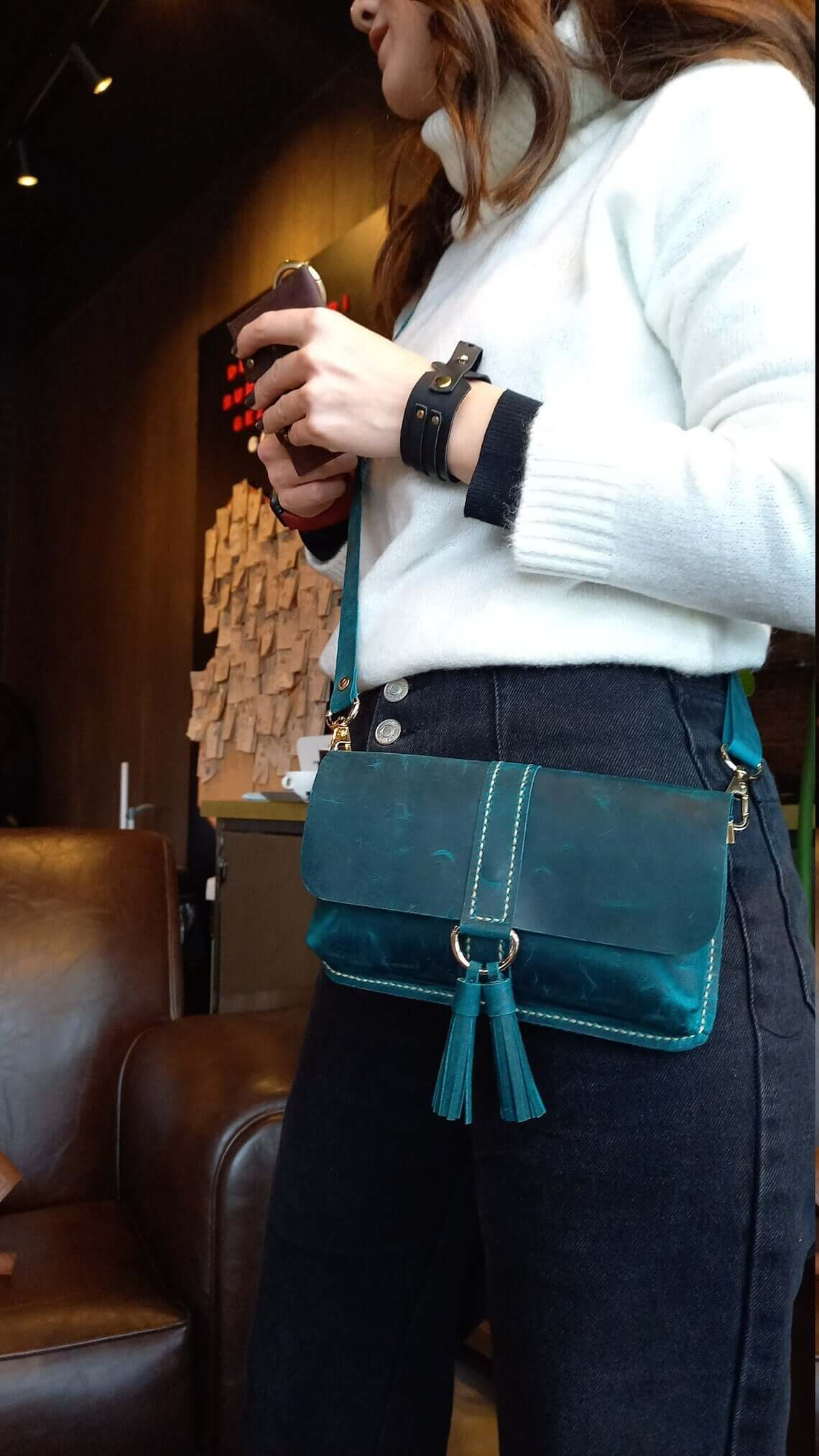 Blue Leather Fanny Pack