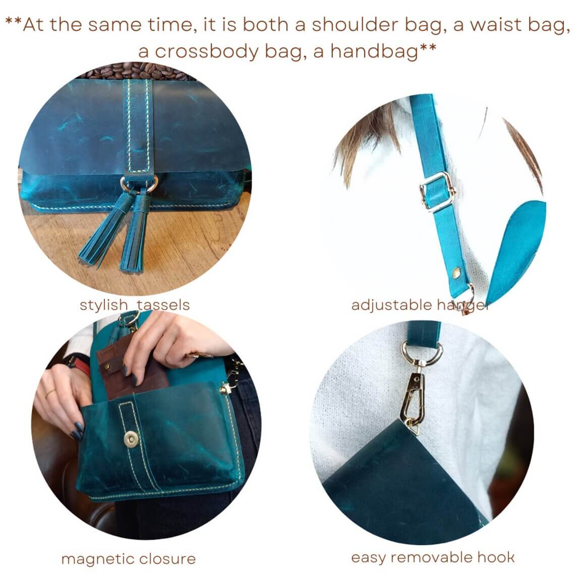 Blue Leather Fanny Pack