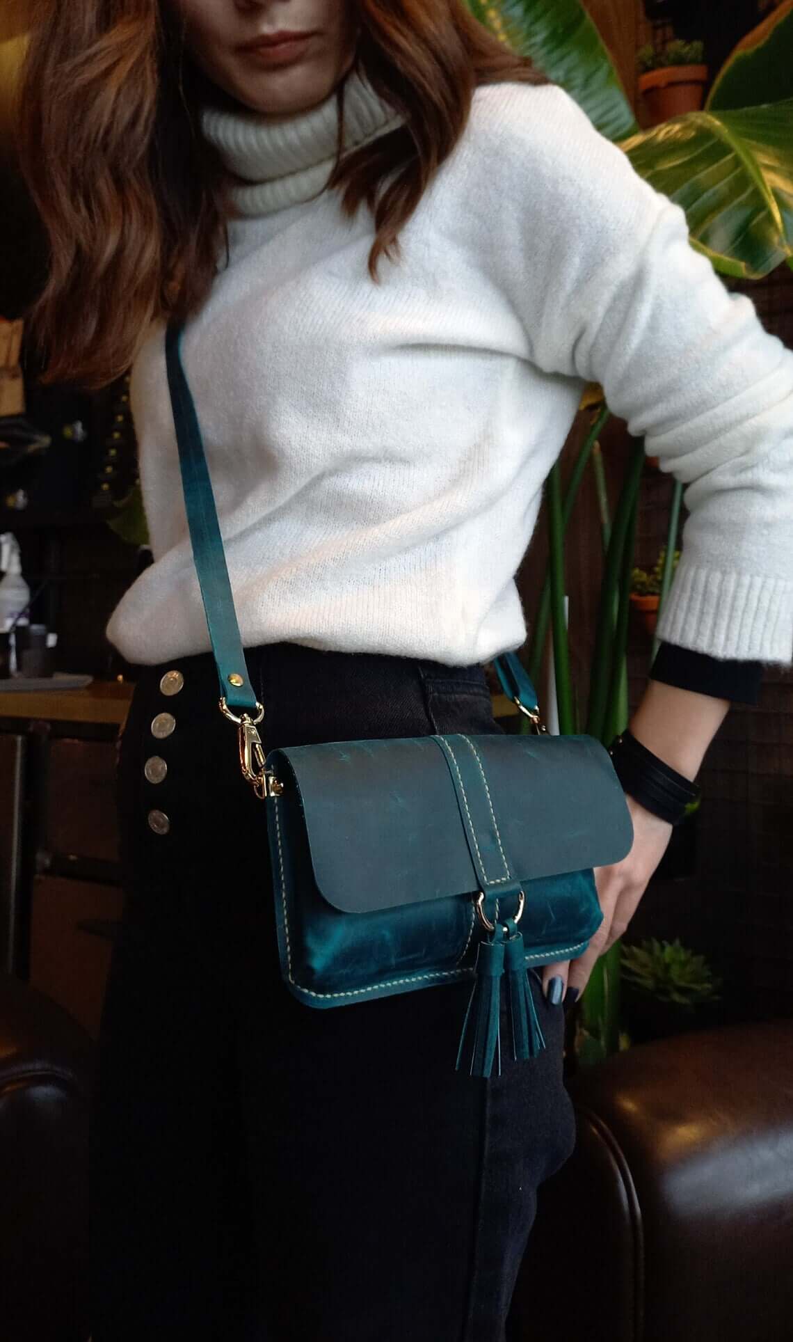 Blue Leather Fanny Pack