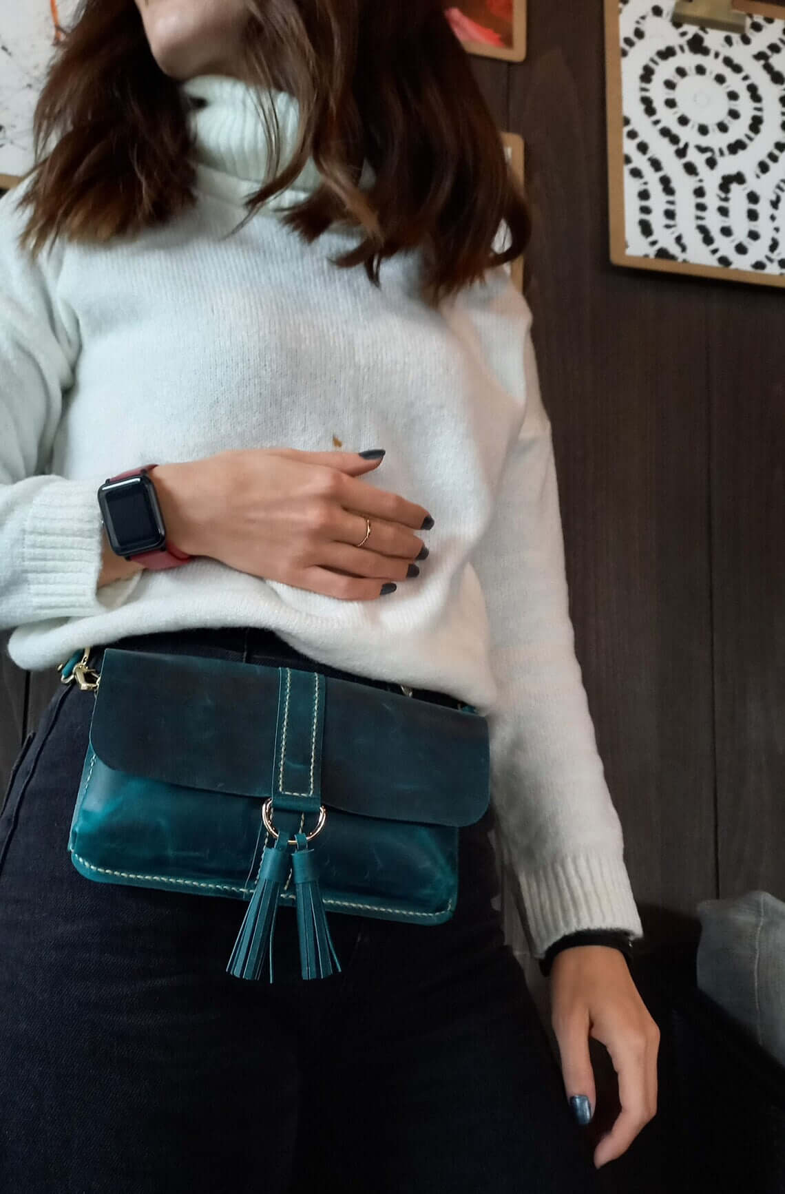 Blue Leather Fanny Pack