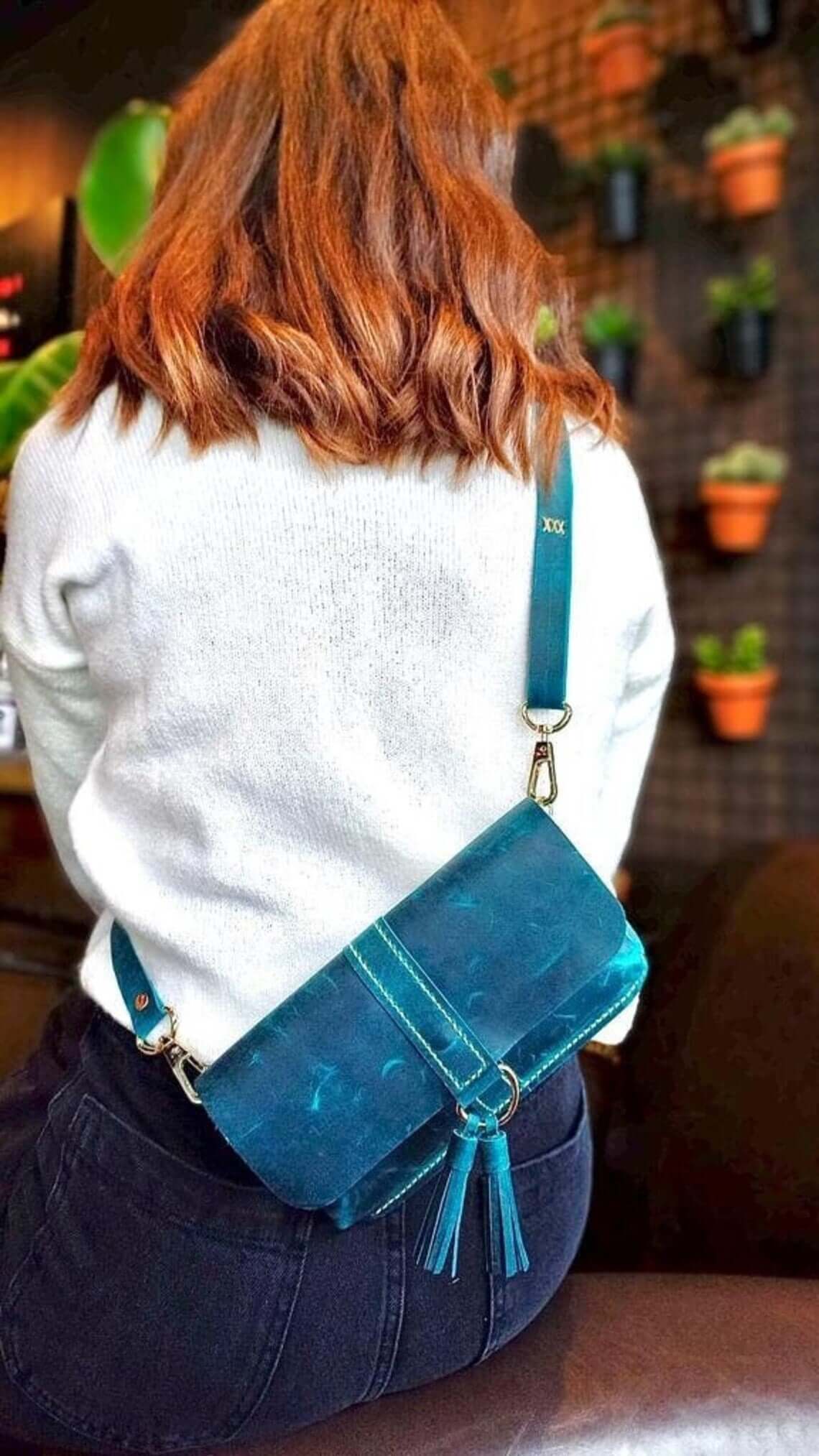 Blue Leather Fanny Pack