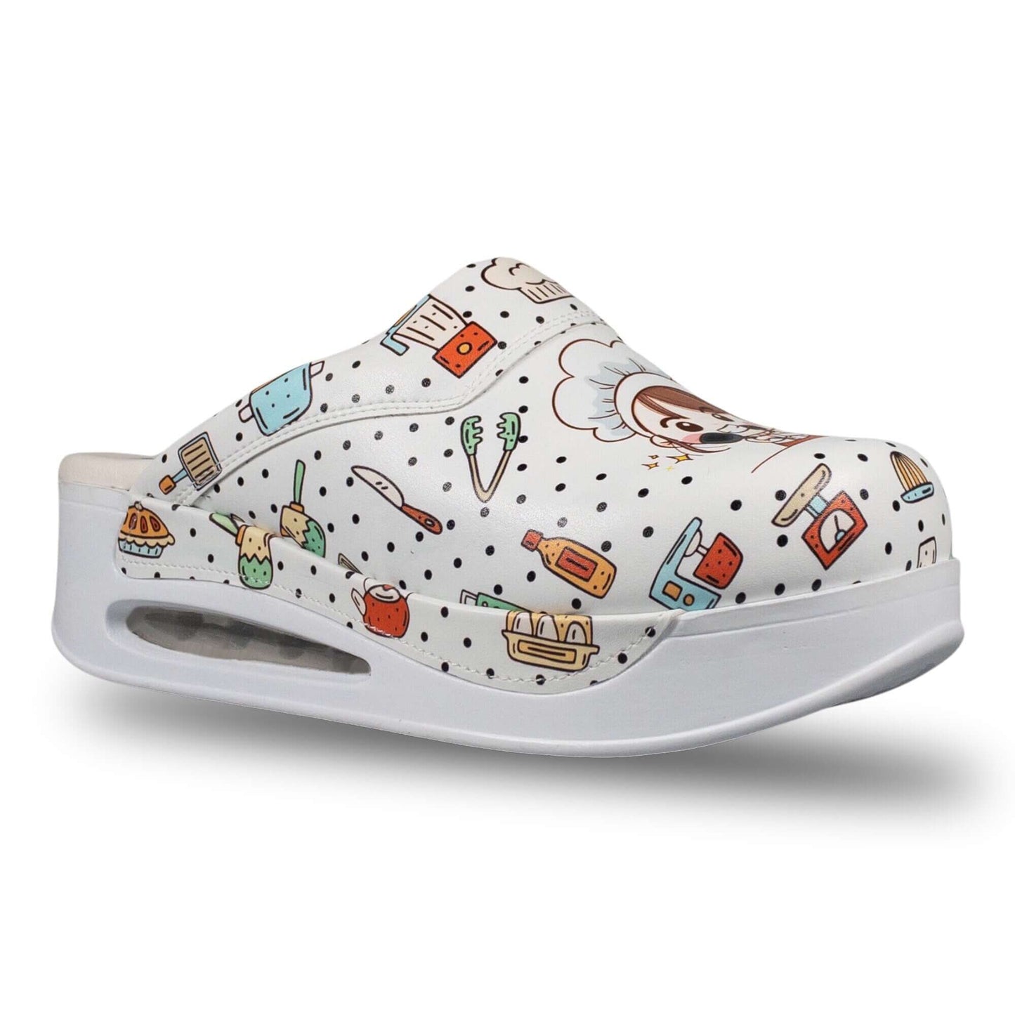 Chef Girl Pattern Air Clogx Leather Clogs Slippers Mules Nursing Clogs Men and Women Handmade Comfortflex