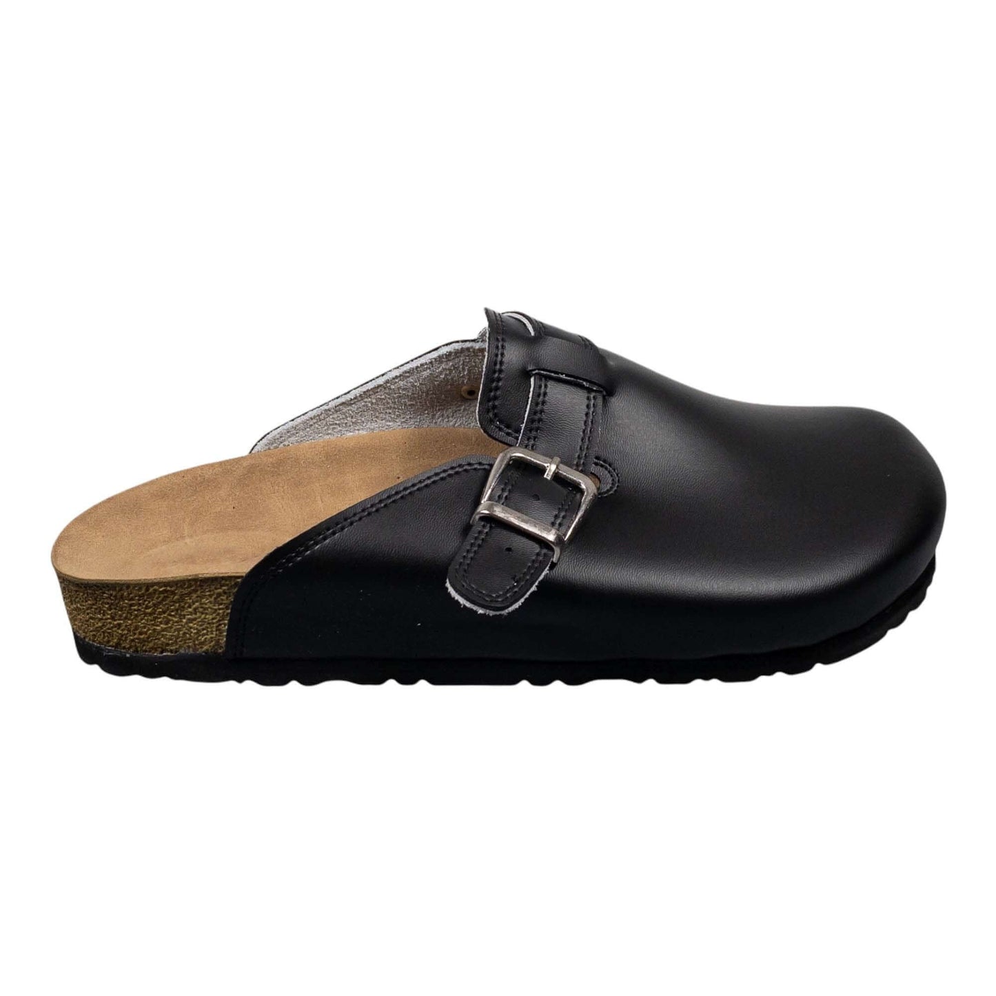 Black Cork Leather Adjustble Strap Clogs Slippers Mules Boston Clogs, Gift for Women and Men, Unisex, Comfy, Handmade, Low Heel