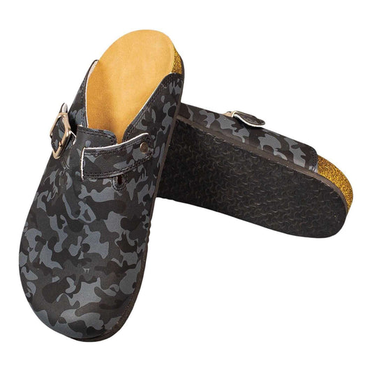 Camouflage Cork Leather Clogs | Slipper | Mules Boston Clogs, Gift for Women and Men, Unisex, Super Comfy, Handmade, Low Heel