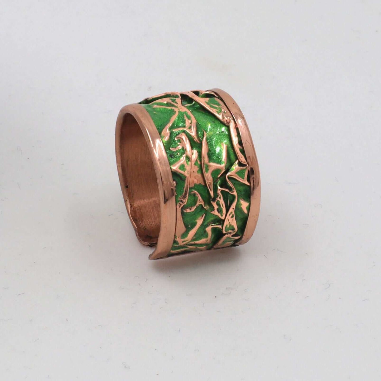 Green Copper Wrinkled Necklace Earring Adjustable Ring Bracelet Jewellery Set