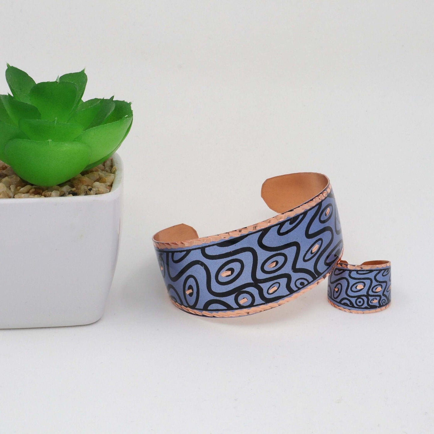 Blue Curvy Shapes Copper Jewelry Set Jewellery