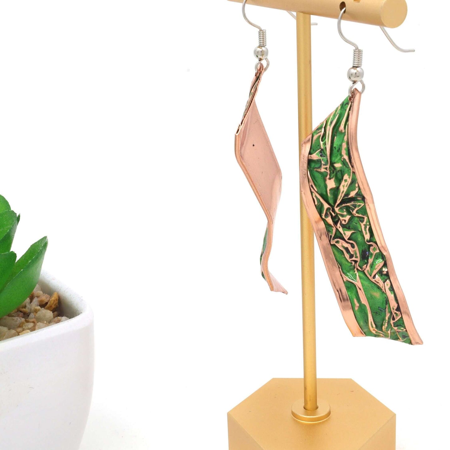Green Copper Wrinkled Earring Jewellery