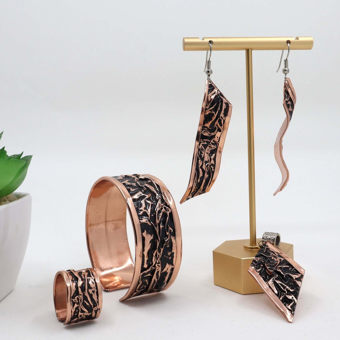 Black Wrinkled Copper Jewelry Set Jewellery