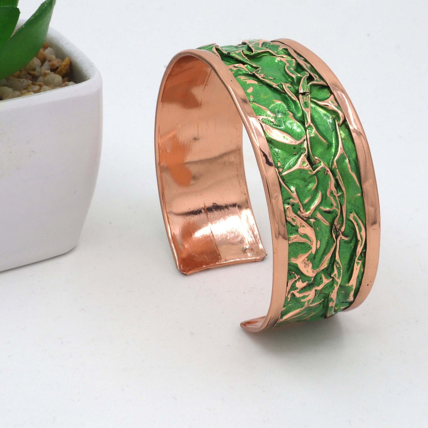 Green Copper Wrinkled Necklace Earring Adjustable Ring Bracelet Jewellery Set