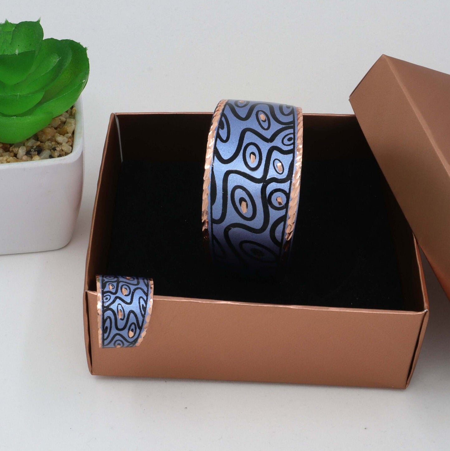 Blue Curvy Shapes Copper Jewelry Set Jewellery