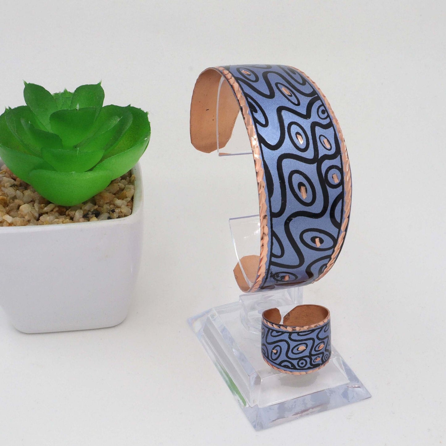 Blue Curvy Shapes Copper Jewelry Set Jewellery