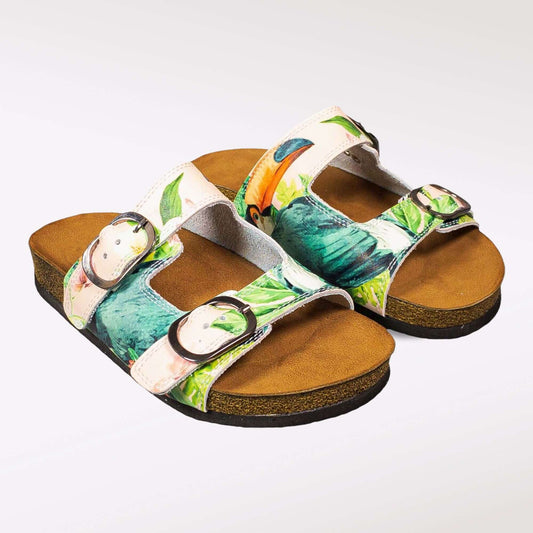 Tropical Leather Open Toe Sandals / Clogs / Slippers / Mules Double Band Handmade, Anti Slip, Anti-Bacterial