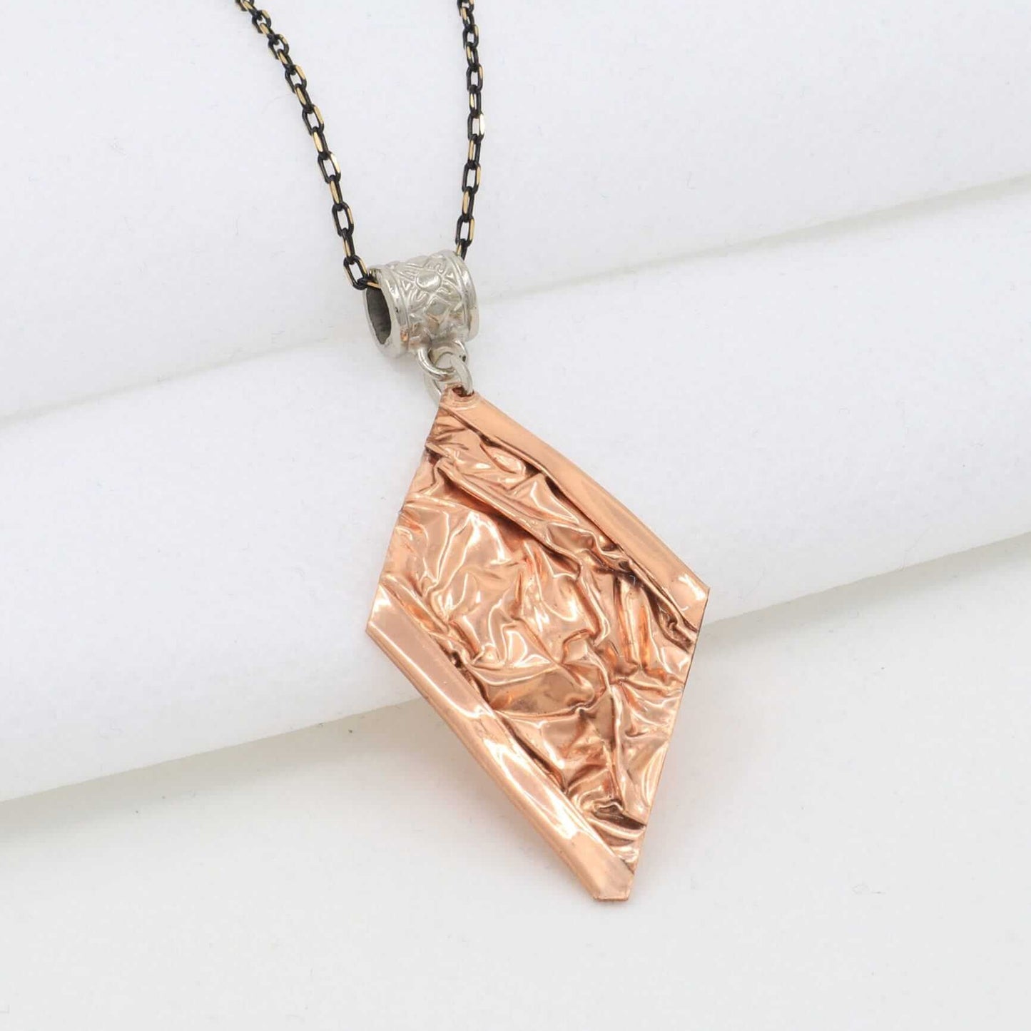 Copper Wrinkled Necklace Earring Adjustable Ring Bracelet Jewellery Set
