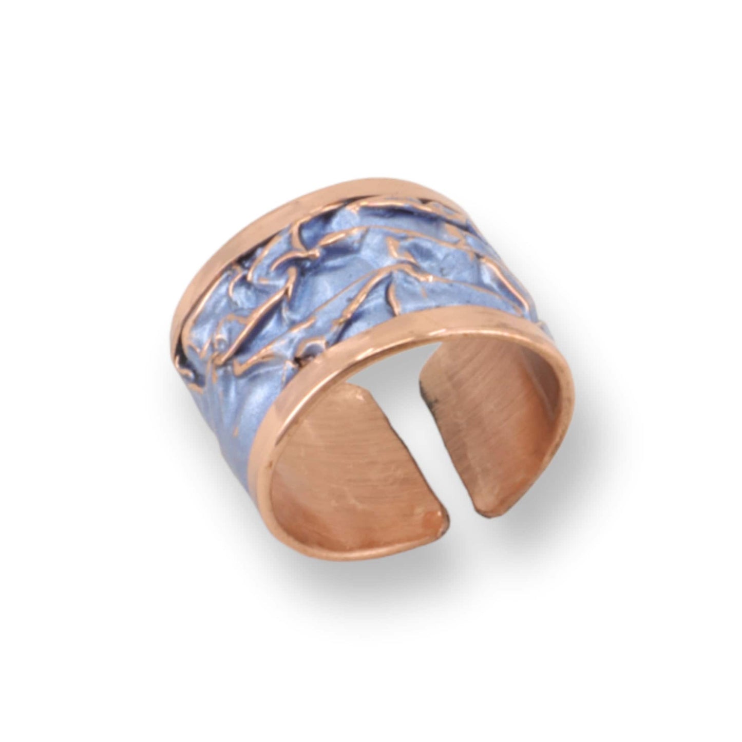 Blue Wrinkled Copper Adjustable Handmade Unisex Jewelry Ring jewellery