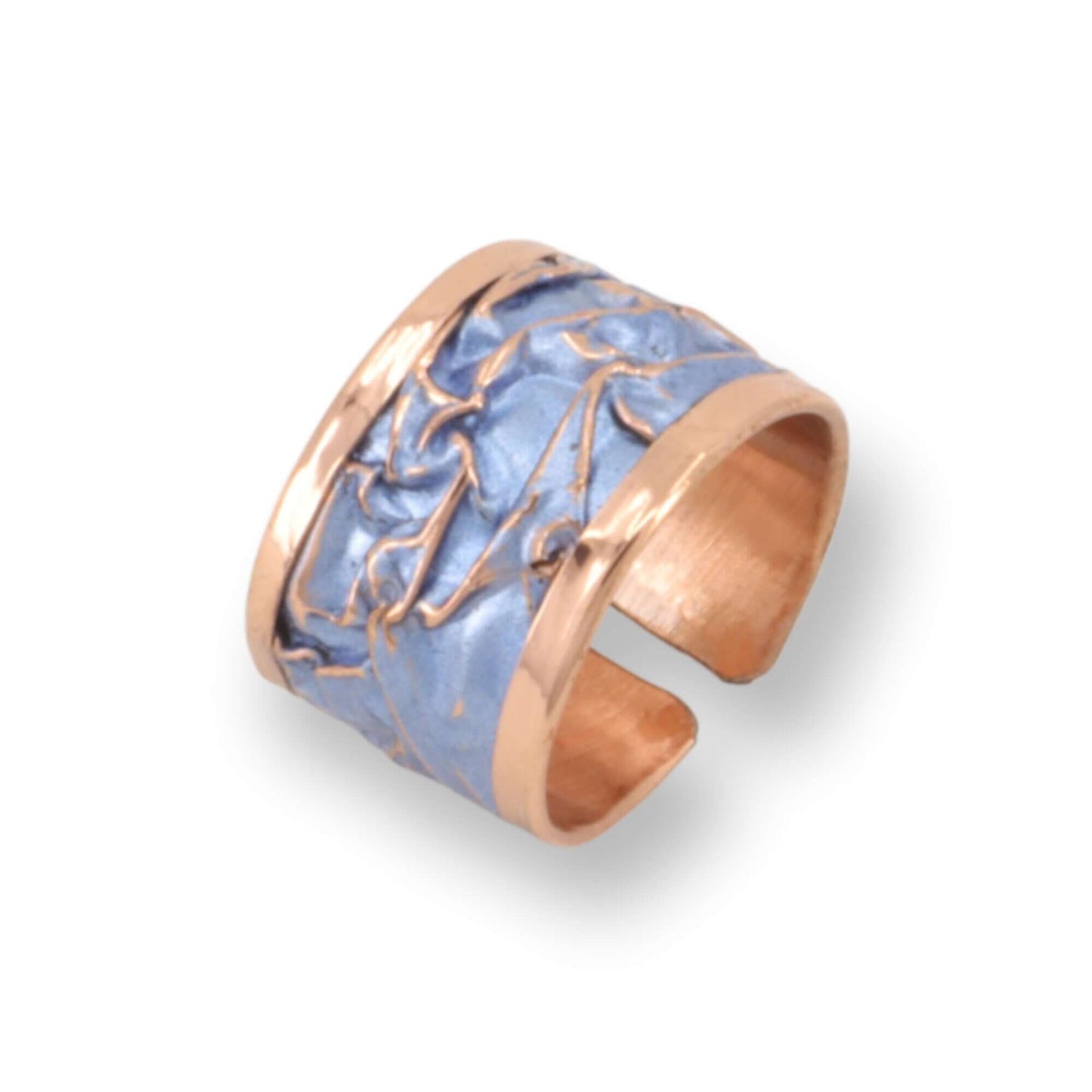 Blue Wrinkled Copper Adjustable Handmade Unisex Jewelry Ring jewellery