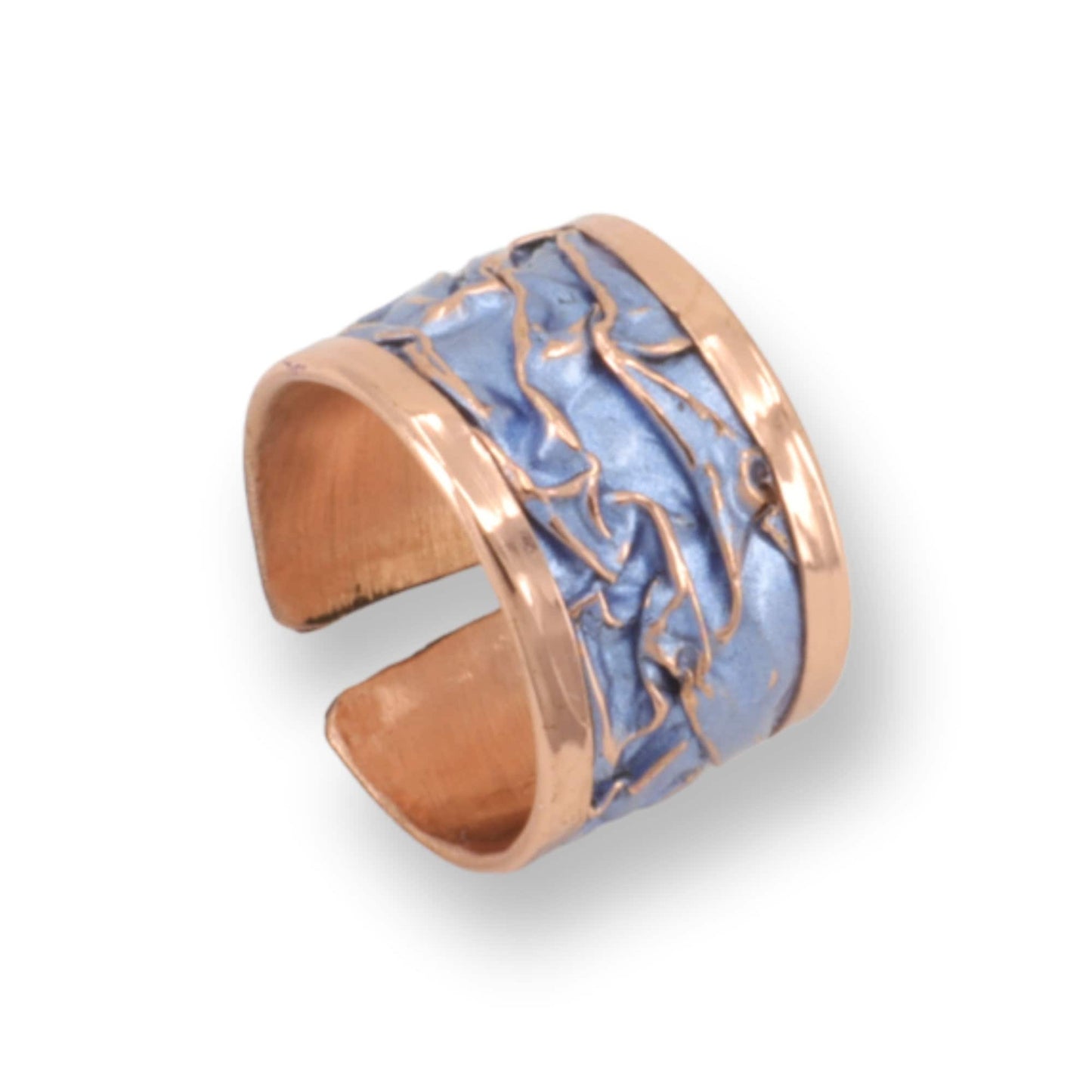 Blue Wrinkled Copper Adjustable Handmade Unisex Jewelry Ring jewellery
