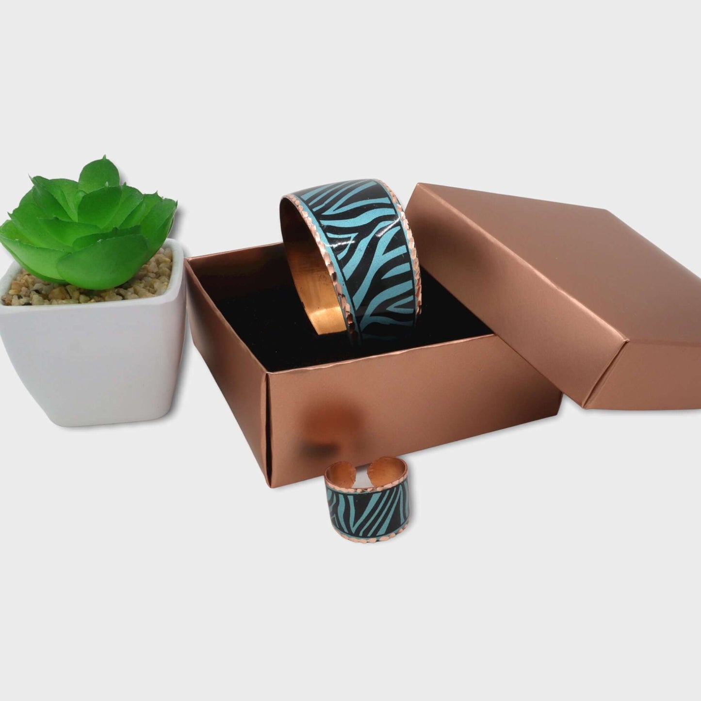 Turquoise Copper Adjustable Ring Bracelet Jewellery Set