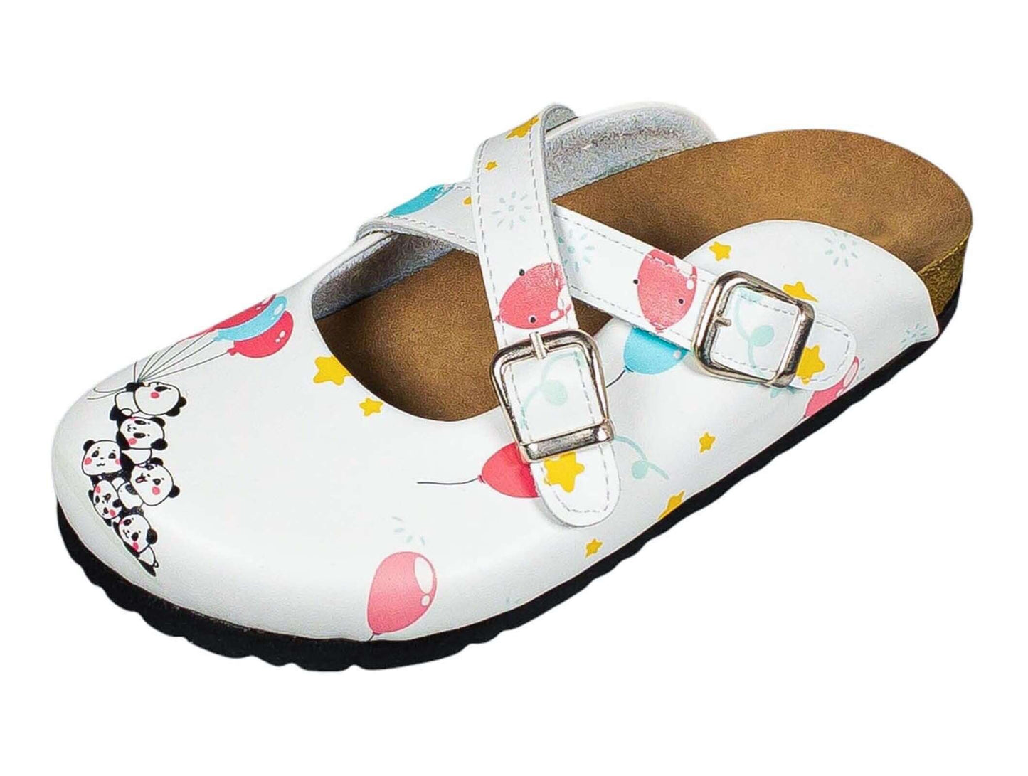 Panda Balloon Leather Cross Band Clogs, Slippers Mules Nursing Shoes Comfortflex Gift for Women, Super Comfy, Handmade, Low Heel, Indoor Outdoor