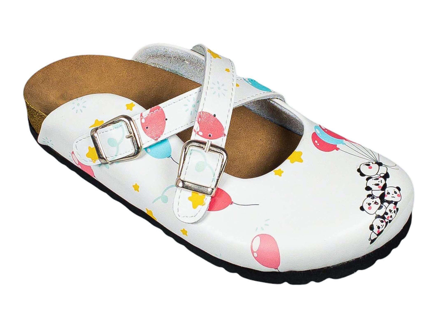 Panda Balloon Leather Cross Band Clogs, Slippers Mules Nursing Shoes Comfortflex Gift for Women, Super Comfy, Handmade, Low Heel, Indoor Outdoor