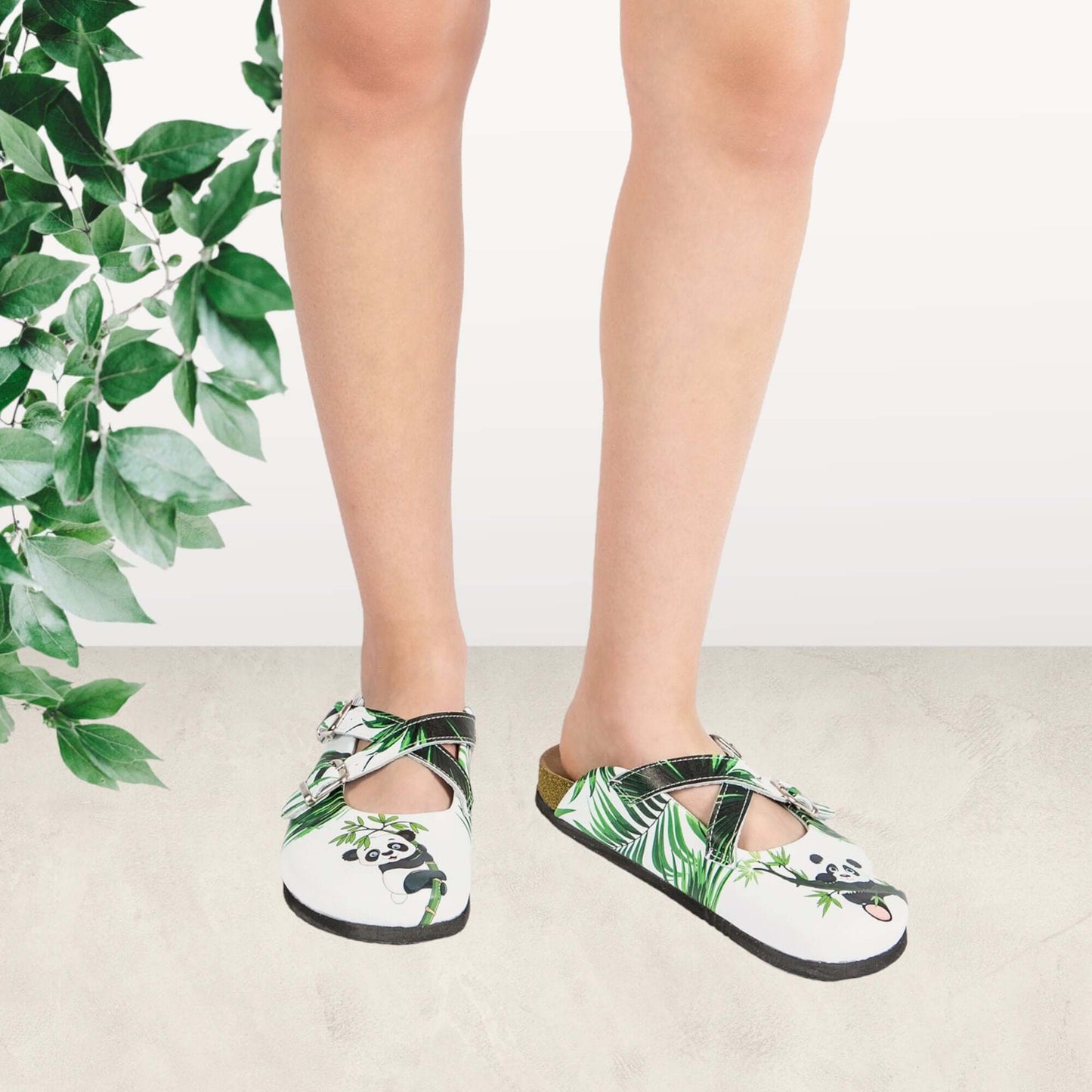 Panda Tree Cork Leather Cross Band Clogs, Slipper, Mules Boston Clogs, Anti Slip, Women, Super Comfy, Handmade, Low Heel
