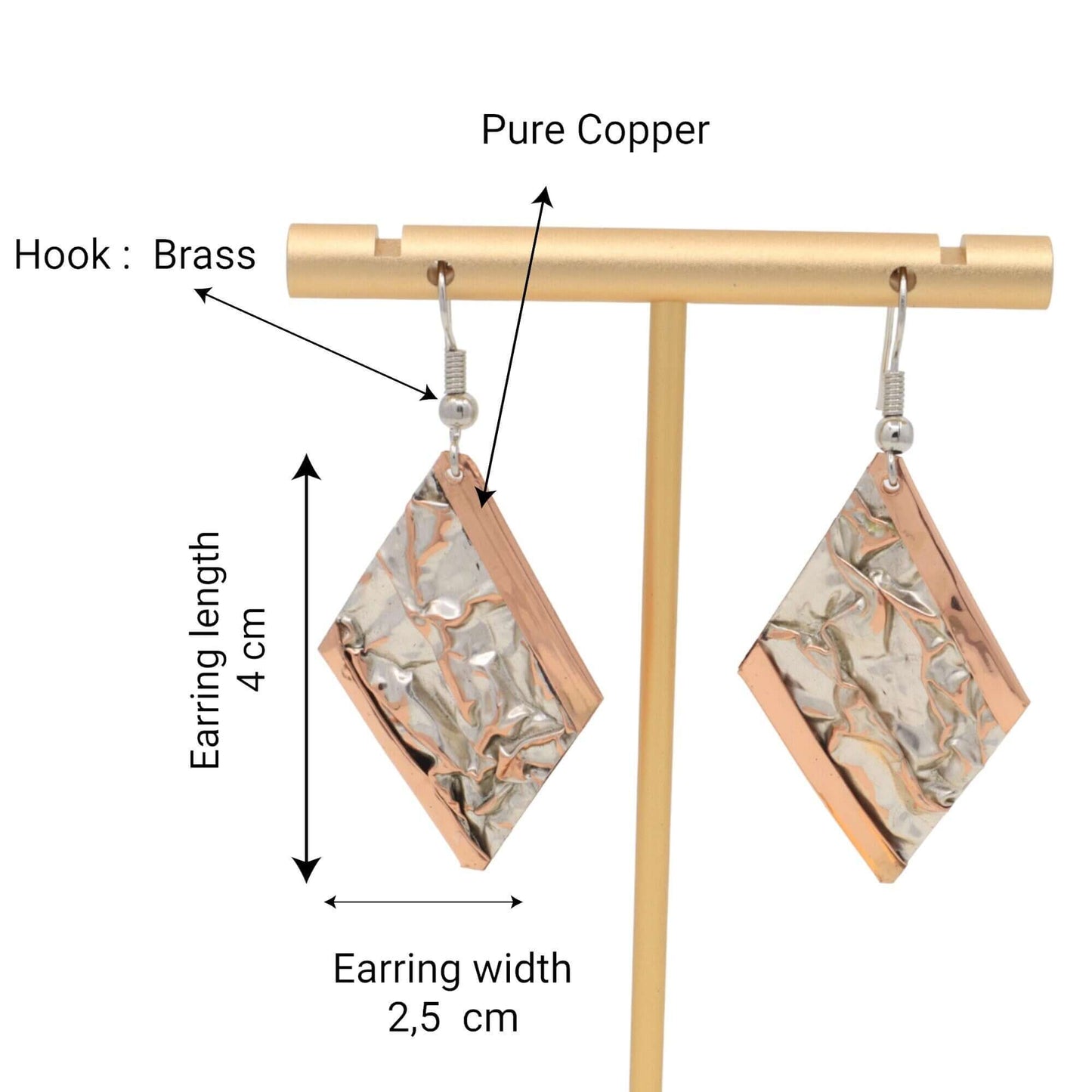 Copper Wrinkled Necklace Earring Adjustable Ring Bracelet Jewellery Set