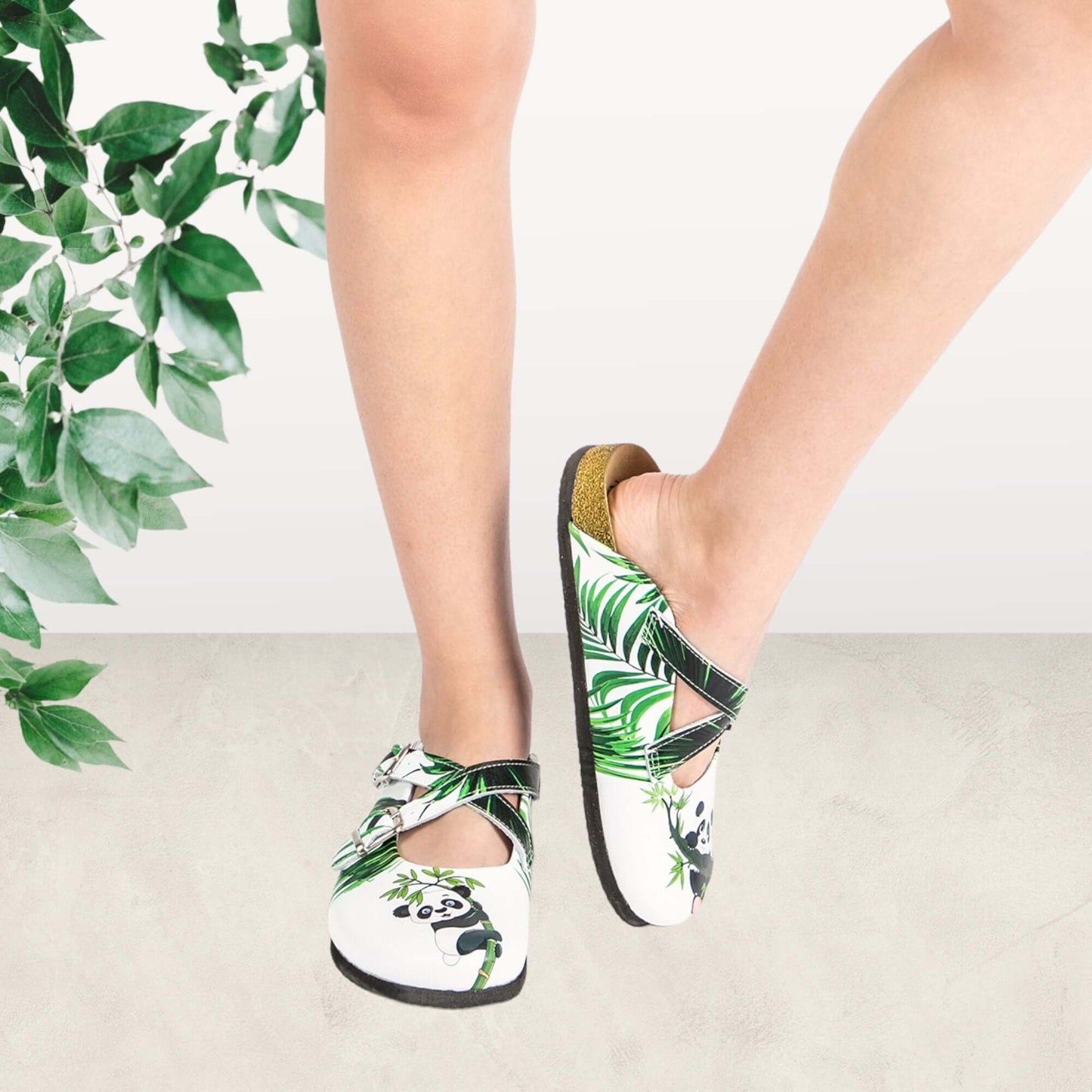 Panda Tree Cork Leather Cross Band Clogs, Slipper, Mules Boston Clogs, Anti Slip, Women, Super Comfy, Handmade, Low Heel