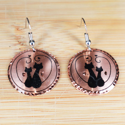 Cat Copper Circle Earring, Handmade Jewelry, Valantines Day, Birthday, Anniversary Gift, Gift for her, Dangly Earring, Gift for Women